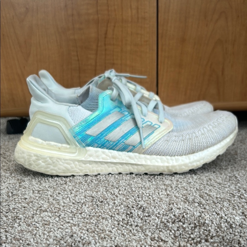 Adidas White and Blue Sneakers with Boost Midsole